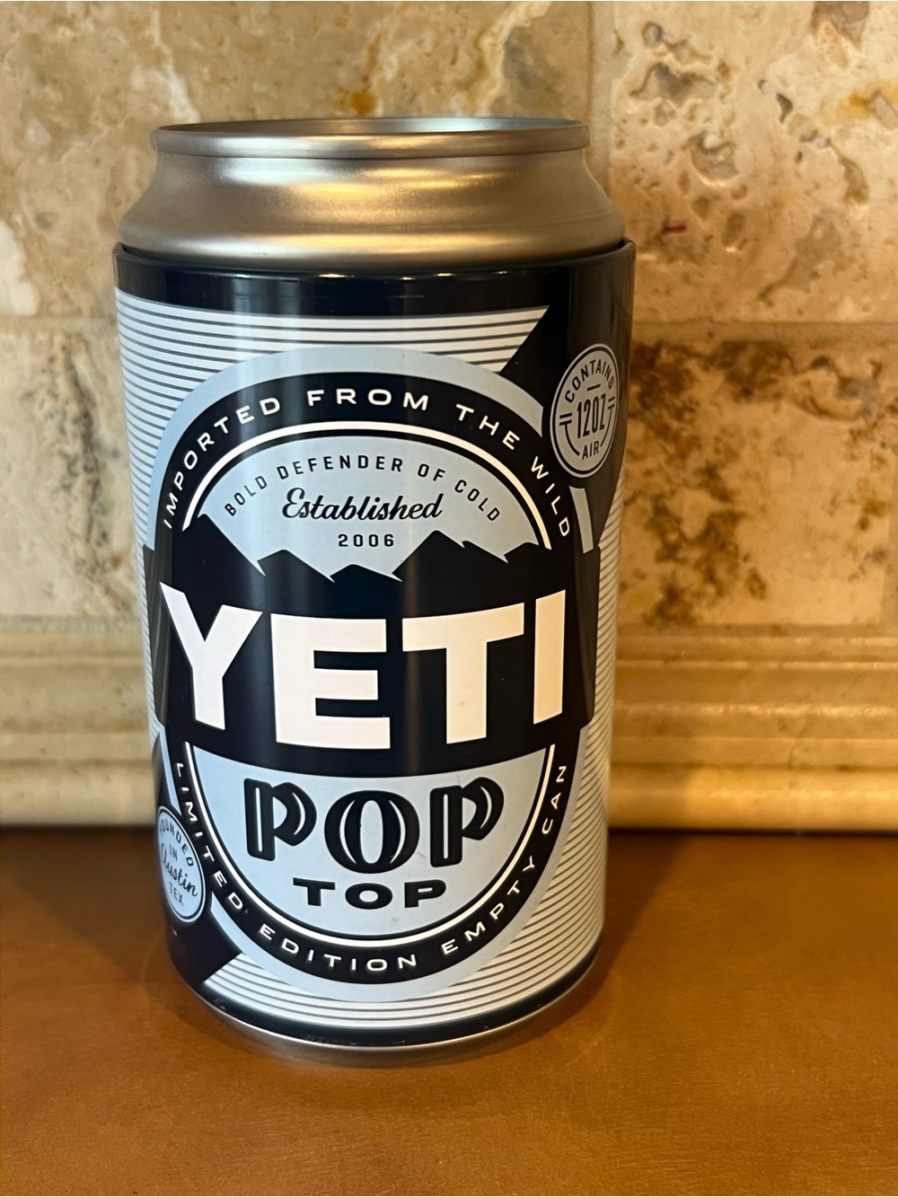 Yeti Pop Top Cooler Storage Can with Yeti Logo and Silver Top